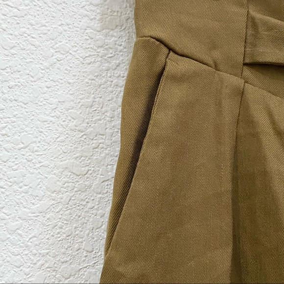 EXPRESS Dark Khaki Super High Rise Linen-Blend Paperbag Ankle Pant Size M - Picture 6 of 13